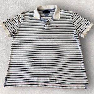 Tommy Hilfiger Polo Shirt Men’s Size XL White Blue Pink Stripes Cotton Casual